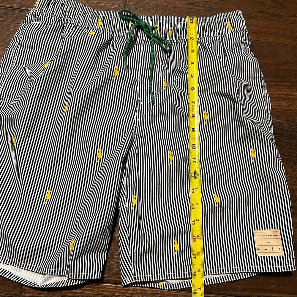 Five Four Mark McNairy Swim Trunks Medium Black White Stripes Lightning Bolts‎